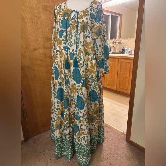 NATURAL LIFE Floral Maxi Dress in Blue and Yellow 100% Cotton - Picture 4 of 8